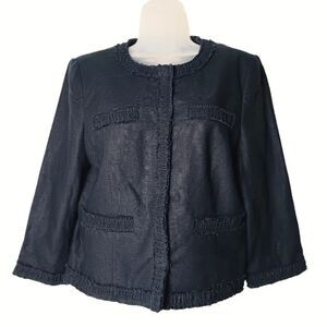 MICHAEL MICHAEL KORS Navy 100% Linen Cropped Jacket NWT Size 12 Workwear